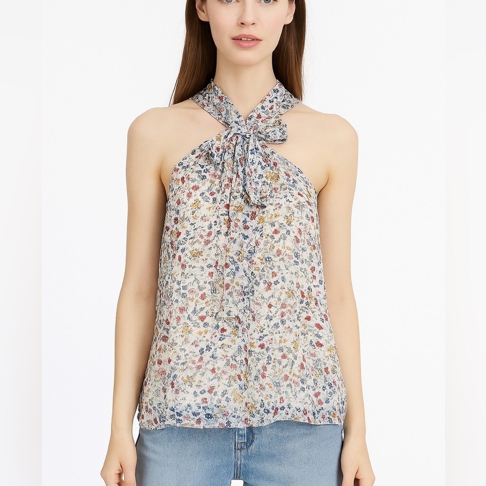 Vera Wang vintage Lavender label 100% silk bow sleeveless blouse Y2K